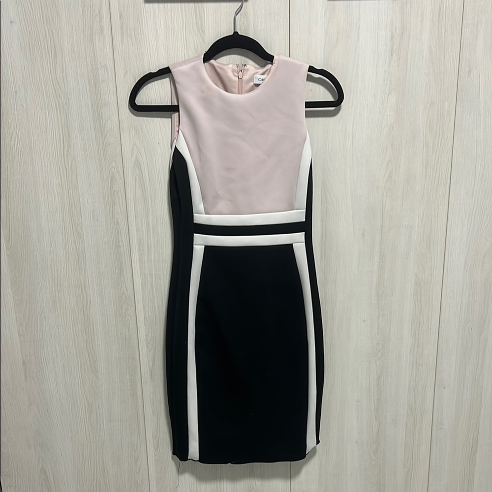 Calvin Klein Pink and Black Sleeveless Office Dress